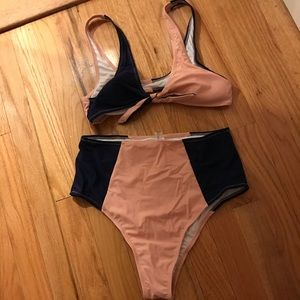 Two piece bikini navy & salmon NWT